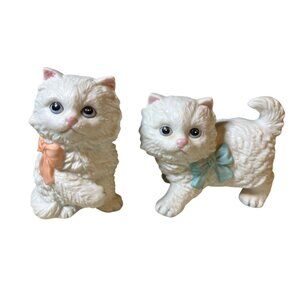 HOMCO White Persian Kittens Cats Figurines Pink Blue Bows Taiwan 1428 set of 2